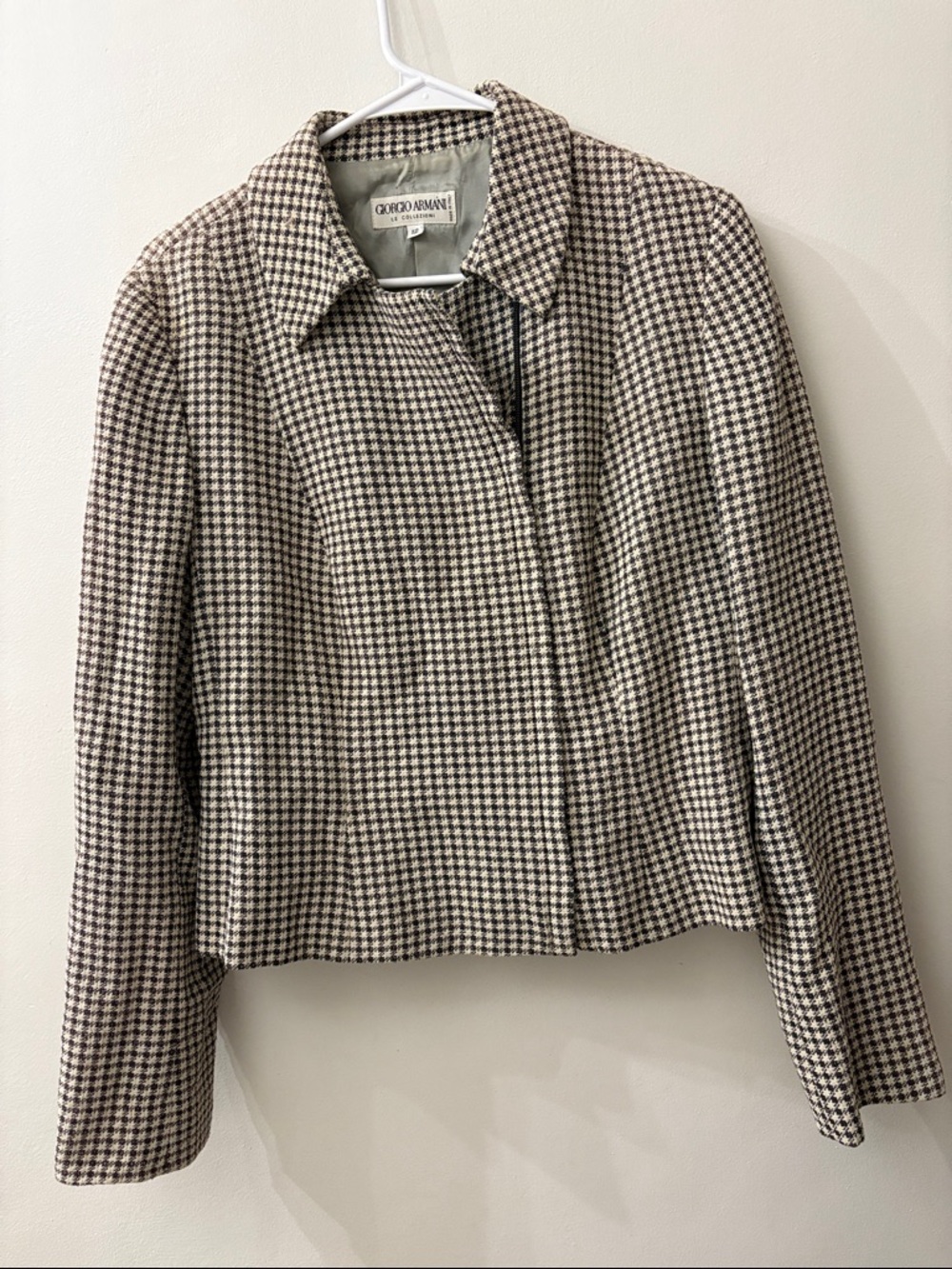 Vintage Giorgio Armani Le Collezioni Women's Brown & Cream Houndstooth Jacket